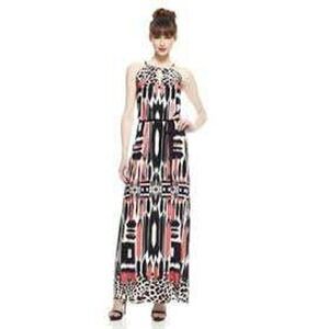 London Style Collection‎ Women Maxi Dress 14 Black Pink White Geometric Halter